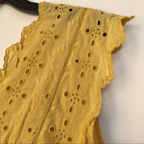 Lucky Brand Yellow Mustard Eyelet Top Blouse - Picture 3 of 5